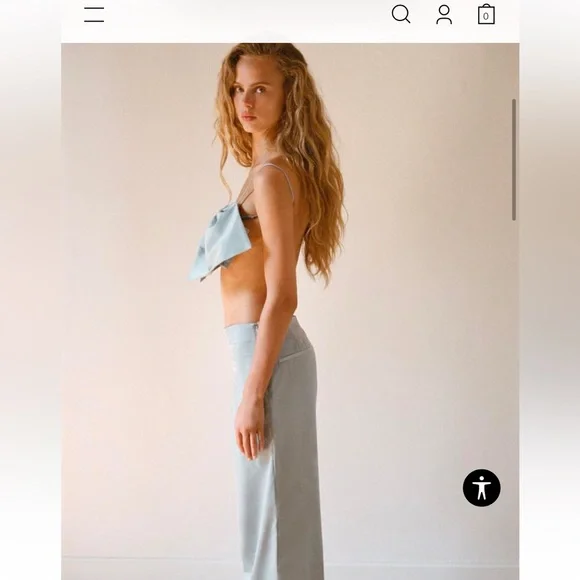 Matching Pale blue satin like bow crop top and pants